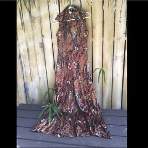 True Vintage 70s Disco Autumn Fall Floral Maxi Dress Small S